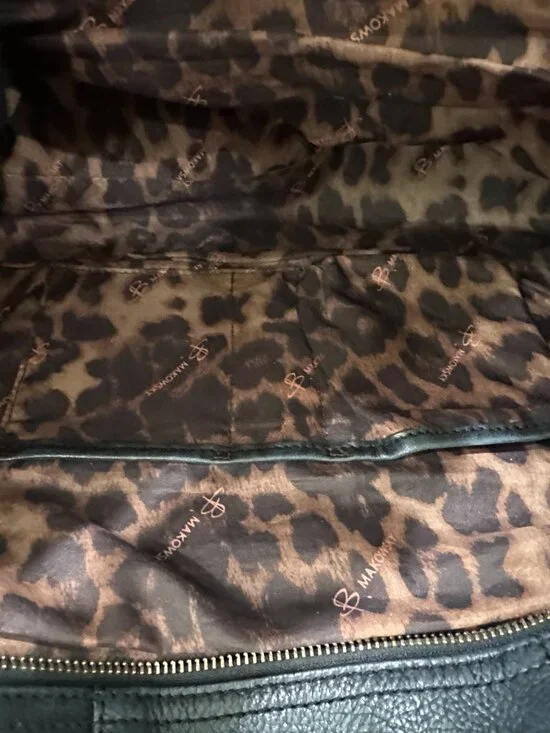 B. Makowsky Y2K Black Pebbled Leather Satchel Shoulder Bag Leopard Lining - Picture 9 of 9